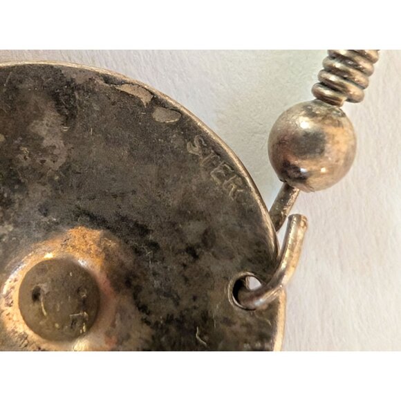 Vintage Taxco Mexican Sterling Silver Dangle Earrings Dreamcatcher Feathers - Picture 6 of 6